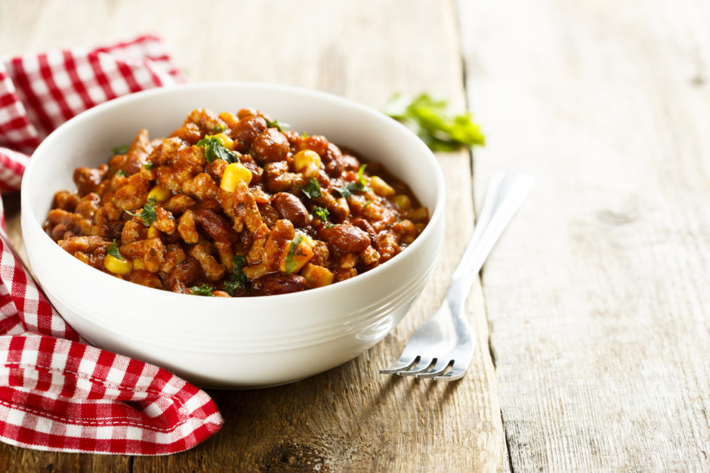 Chili meat stew with beans and corn