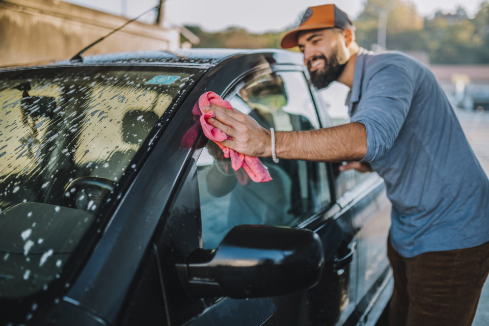 Man washing car