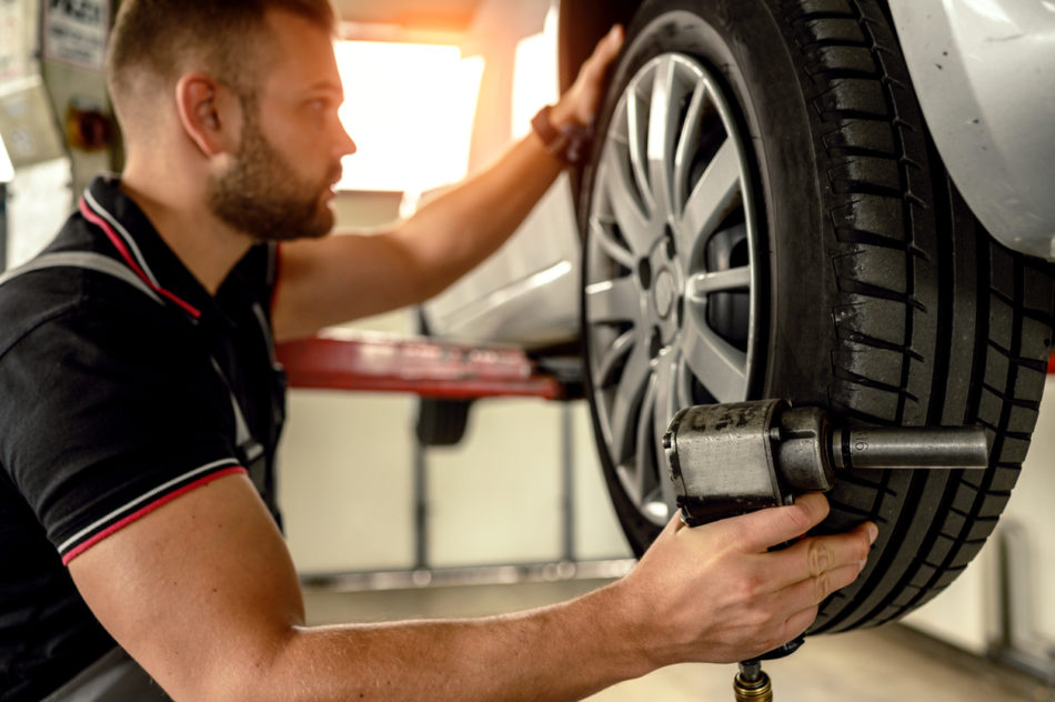 Tire changing at car service