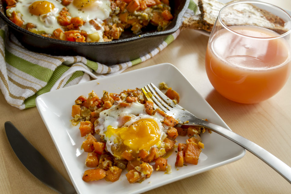 Fried Eggs and Sweet Potato Hash