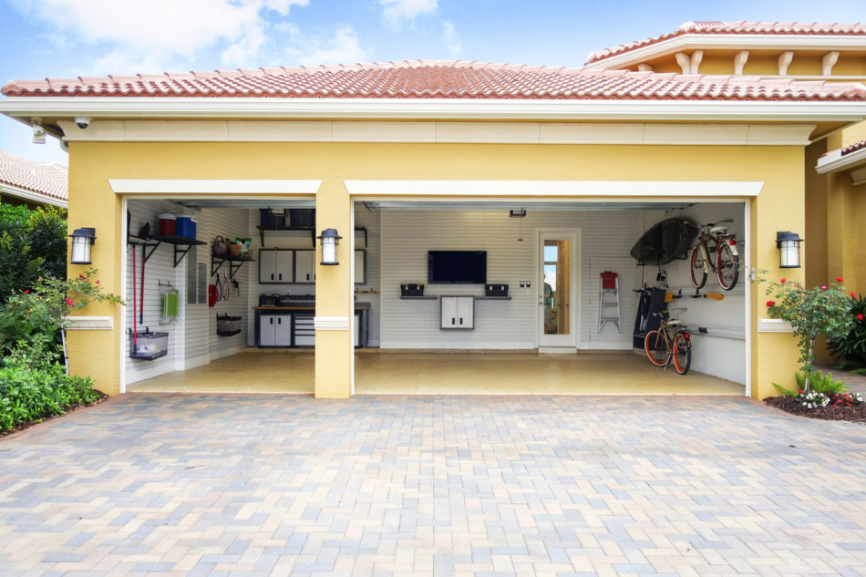 Three car garage attached to a home