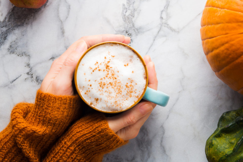 Autumn moody background with mug