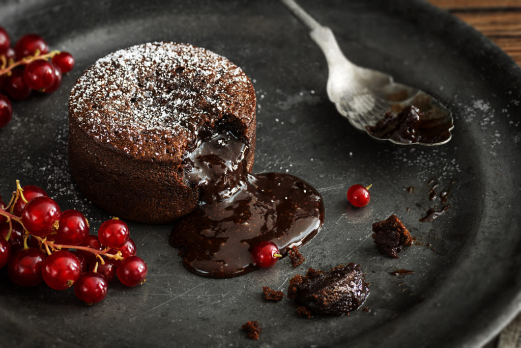 Warm Chocolate Lava Cake with Molten Center and Red Currants