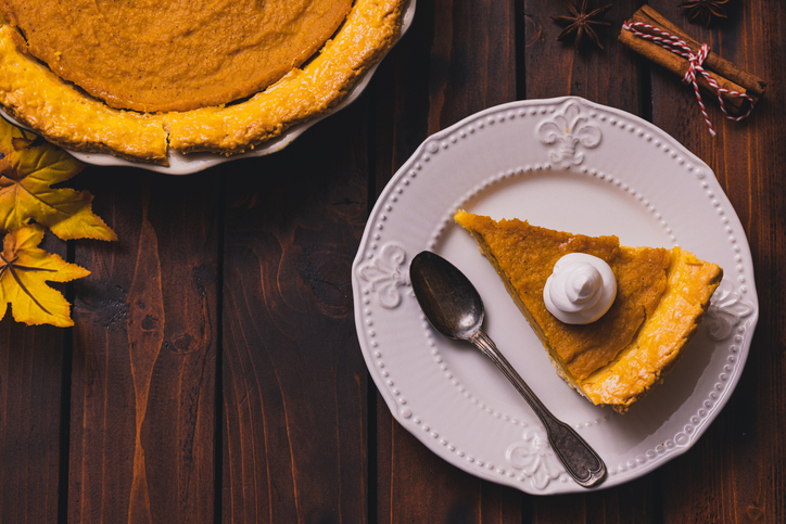 Thanksgiving holiday pumpkin pie with whipped topping