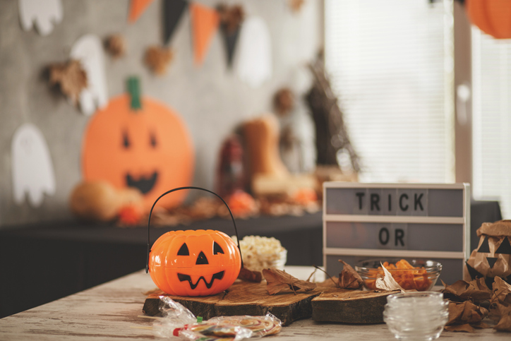 Shot of a table with Halloween decoration.