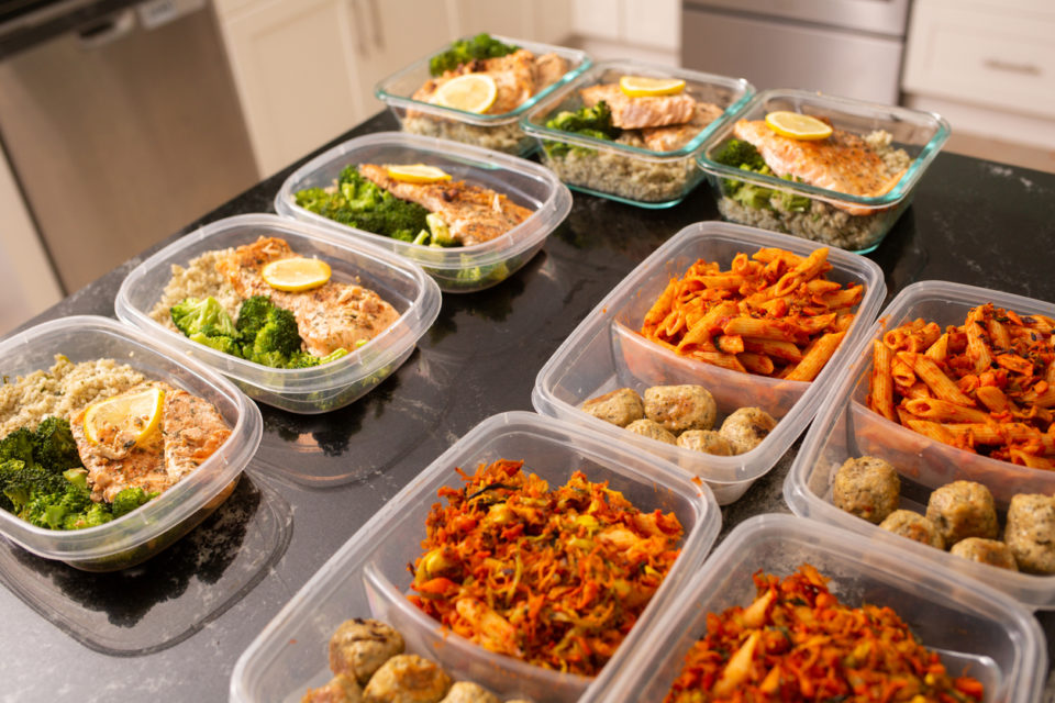 Salmon and Meat Balls Meal Prep in storage containers